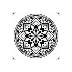 Poster - Intricate geometric mandala design with floral elements in black and white