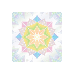 Poster - Pastel watercolor mandala illustration with symmetrical floral design elements