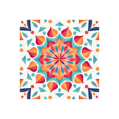 Poster - Vibrant geometric mandala pattern featuring symmetrical shapes and colors