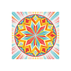 Poster - Vibrant kaleidoscopic mandala design with radiating shapes and geometric flair