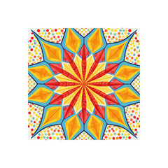 Poster - Vibrant kaleidoscopic design featuring a starburst pattern and polka dot background