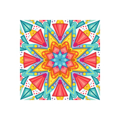 Poster - Vibrant kaleidoscopic vector illustration with symmetrical floral patterns