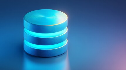 Poster - Abstract Blue Neon Database Stack Technology Digital Art Futuristic Server Modern Design Glowing Cylinders Data Storage Information Technology Concept Graphic Design Element Blue  