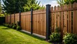 © ADF STUDIO - Modern Wooden Fence with Black Posts and Gate Backyard Privacy and Landscaping Ideas