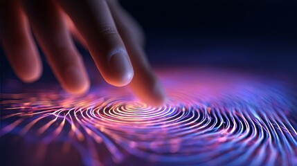 Aufkleber - Abstract Fingerprint Digital Art Futuristic Technology Background Purple Neon Glowing Lines Swirling Pattern Modern Design High Resolution Image Graphic Resource Illustration      