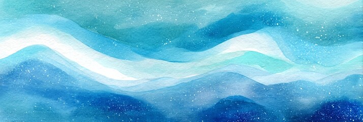 Poster - Blue and white watercolor painting of a wave