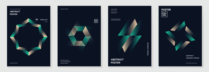 Poster - Modern gradient poster background vector set. Cover template with vibrant perspective geometric prism shapes. Ideal design for social media, cover, banner, flyer. 