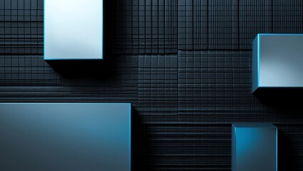 Fototapete - Abstract Cubes on Textured Background with Soft Blue Glowing Edges