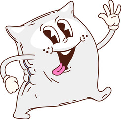 Poster - Cartoon groovy pillow, furniture characters. Home sofa, bedroom bed rectangular pillow isolated vector funky personage. Furniture element, healthy sleep comfortable cushion groovy character or mascot