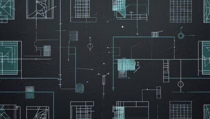 Poster - Technical Blueprint Design Background with Lines and Geometric Shapes
