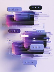 Aufkleber - Broken Chatbot Illustration Featuring Glitching Speech Bubbles in a Modern Digital Layout