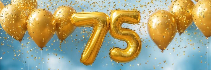 Aufkleber - Celebrate a Remarkable 75th Anniversary With Golden Balloons and Sparkling Confetti for a Special Occasion