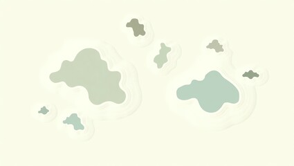 Poster - Abstract Island Landscape Illustration with Pale Green Tones and Soft Shadows