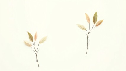 Poster - Delicate Twigs with Pastel Leaves on Off-white Background in Minimalist Style