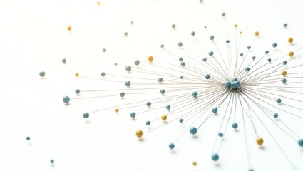 Fototapete - Abstract Network of Connected Nodes Blue and Yellow on White Background