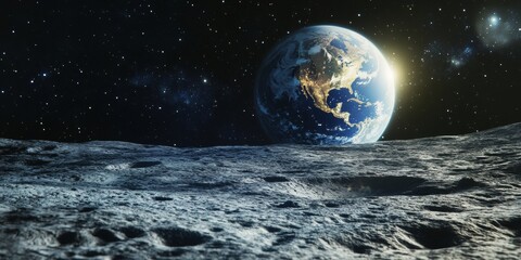 Wall Mural - astronaut on moon surface at night