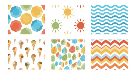 Poster - Collection of six colorful patterns featuring gems, suns, waves, ice cream, leaves and zigzags design