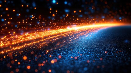 Poster - Dynamic streaming technology abstract background with light trails creating data flow on texture surface