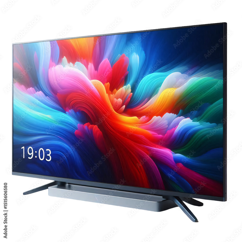 Modern smart tv with colorful abstract screen isolated on transparent ...