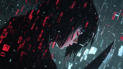 Poster - Digital hacker breaching firewall security virtual network action sequence cyber environment close-up viewpoint high-tech concept