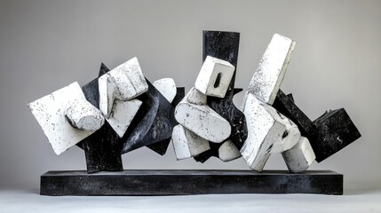 Poster - Black and white angular metal art piece with abstract modernist structure