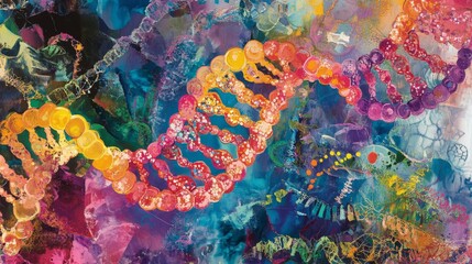 Poster - Vibrant visualization of dna double helix structure scientific laboratory digital artwork colorful environment macro viewpoint genetic concept
