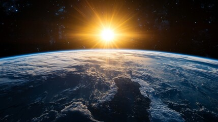 Wall Mural - earth glowing at sunrise outer space stunning visuals cosmic environment astronaut perspective capti