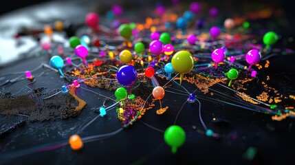 Poster - Abstract map visual showing global data flow with vibrant nodes and light trails