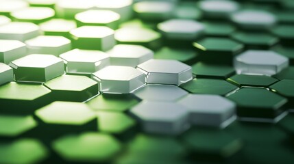 Poster - Gradient bokeh transformation of green to white hexagons abstract visuals digital art creative environment close-up view hexagonal concept