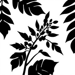 Aufkleber - Black and white botanical illustration of leaves and berries vector design element for print and decor use