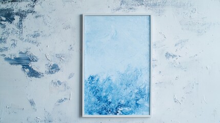 Poster - Abstract art displaying pale blue rectangle with textured stains contemporary gallery artwork modern space eye level color exploration