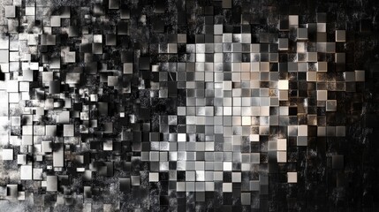 Poster - Artistic urban digital display illuminating pixelated patterns of light and shadow