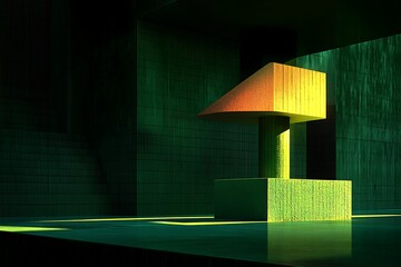 Poster - Abstract Geometric Arrangement with Deep Green Hues and Bright Yellow Glow