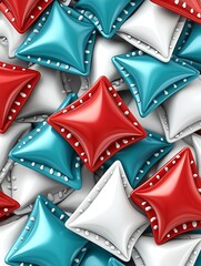 Poster - Dimensional Arrangement of Red, White, and Blue Stylized Padded Shapes