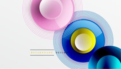 Poster - Abstract design features colorful circles, lines. Gradient shades create dynamic visual effect. Modern background suitable for various projects.