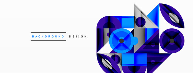 Fototapete - Abstract geometric shapes, blue tones, modern design elements. Minimalist composition with white background, clean lines, dynamic visuals.
