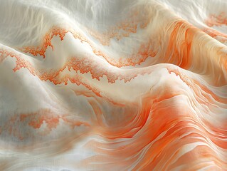 Poster - Abstract Flowing Fabric with Orange Veins, A Delicate and Textured Dreamscape