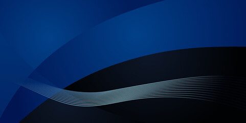 Poster - blue abstract template for card or banner. metal background with waves and reflections. business bac