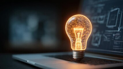 Poster - Illuminating Innovation: A luminous light bulb illuminates, symbolizing creativity, innovation, and the spark of new ideas, set against a backdrop of modern technology.
