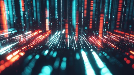 Fototapete - Abstract Digital Flow: Neon Lights and Data Streams
