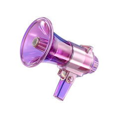 Poster - Vibrant purple and pink crystal like 3D megaphone icon for effective communication marketing and promotion in a modern glossy design