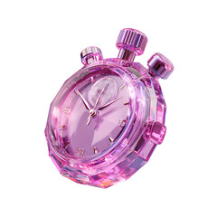 Aufkleber - A striking transparent crystal stopwatch timer with a vibrant pink and purple hue showcasing a glossy 3D design against a bright white background