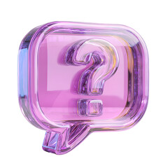 Aufkleber - A glossy 3D rendered crystal speech bubble icon with a prominent question mark in shades of pink and purple against a bright transparent background