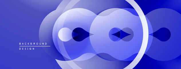 Poster - Abstract blue design features overlapping circles, creating dynamic visual effect. Smooth gradients enhance depth, modern aesthetic.