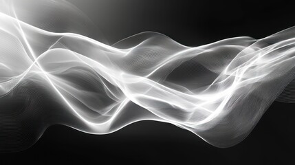 Fototapete - Abstract White Waves on Black Background: A Serene Digital Artwork