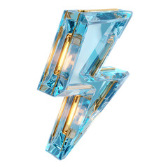 Poster - Captivating 3D rendering of a shimmering blue crystal lightning bolt icon with radiant prismatic refractions against a transparent background