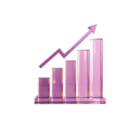 Poster - A minimalist 3D rendered crystal bar chart graph with a rising arrow icon symbolizing the growth and strengthening of finances and currency over time