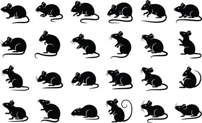 Poster - Silhouette illustrations of a collection of mice in various poses perfect for use in pest control marketing materials or designs.