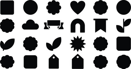 Poster - Diverse collection of minimalist black icon silhouettes featuring various shapes suitable for design and decoration purposes for visual enhancement