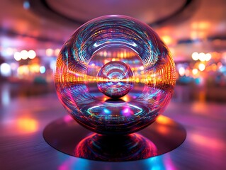 Aufkleber - Captivating reflection of urban lights within a transparent spherical sculpture